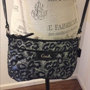 Authentic Coach black/silver animal crossbody.